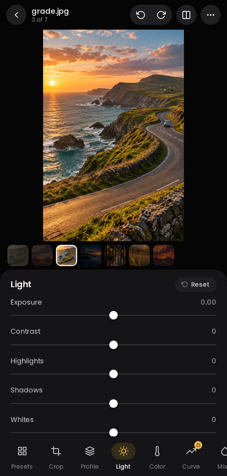 The Lighthaven editor with light sliders