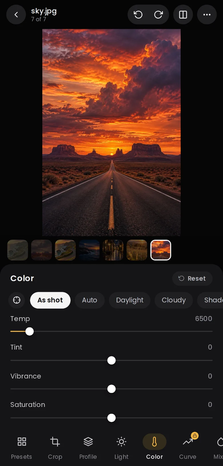 White balance and colour controls